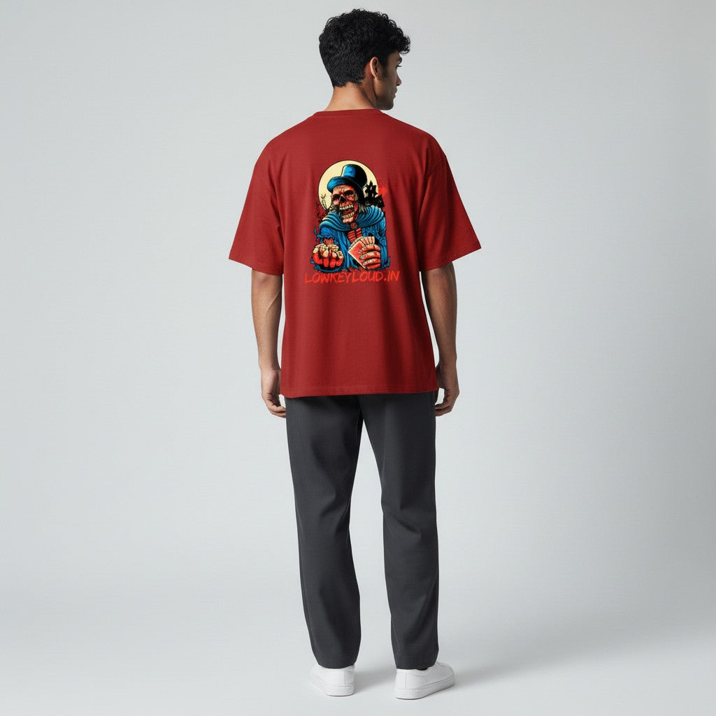 LowKeyLoud "The Haunted Gambler" Back print Unisex Oversized T-Shirt