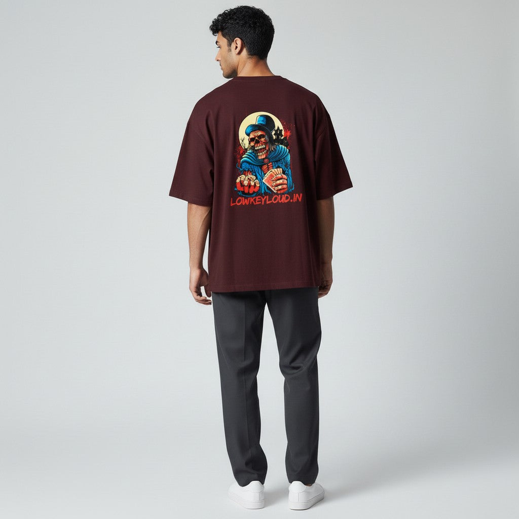 LowKeyLoud "The Haunted Gambler" Back print Unisex Oversized T-Shirt